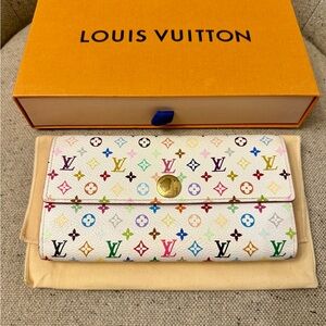 Louis Vuitton Takashi Murakami White Multicolor Sarah Long Wallet Pink Interior